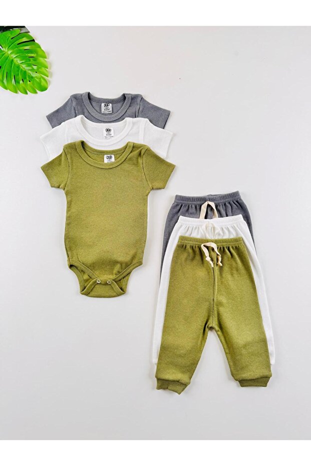 3-Piece Unisex Stretchy Camisole Short Sleeve Baby Body Pants Set