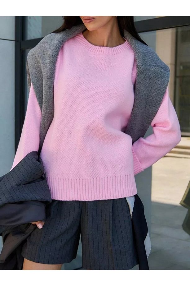 Pembe Bisiklet Yaka Oversize Triko Kazak - 5