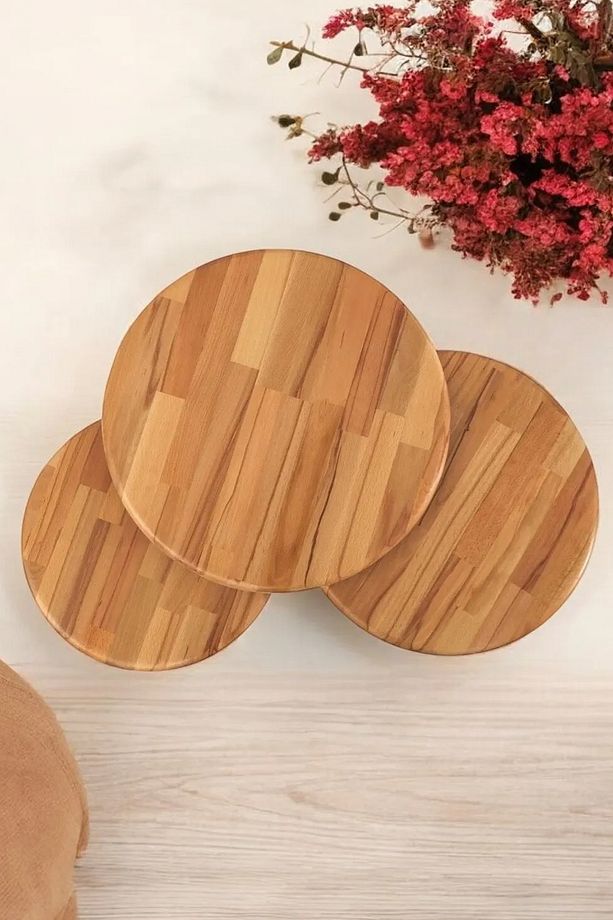 Yuvarlak Masif Doğal Tekli, 2'li, 3'lü Zigon Sehpa Set, Modern Masif Yan Sehpa - 6