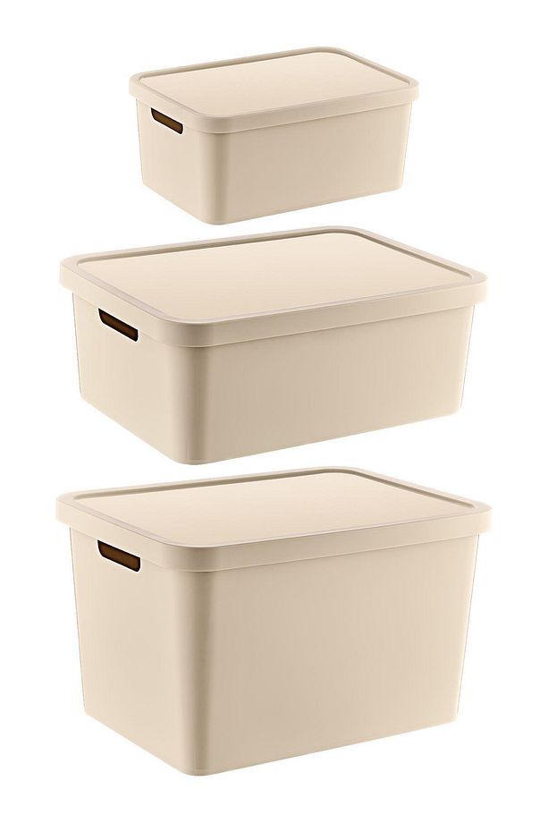 3'lü Set Stafi Kapaklı Kutu Latte (4,5-12-18 LT) - 2