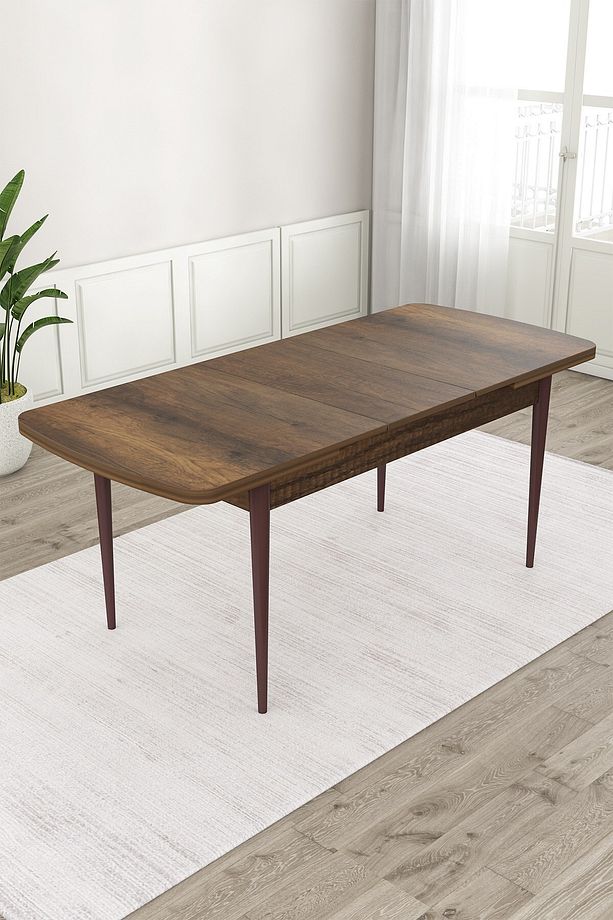 Exve Serisi 80x132 Açılabilir Barok Ahşap Desen Masa Takımı ve 6 Cappucino Sandalye - 3