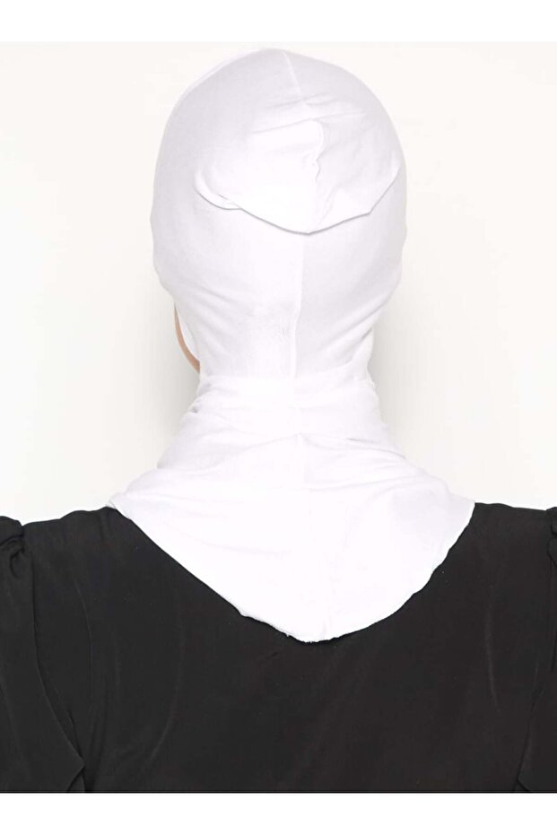 Boyunluklu Hijab Bone - Beyaz - - 3