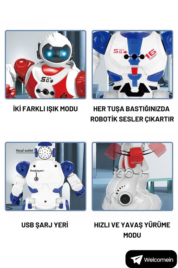 16 Fonksiyonlu Şarjlı Uzaktan Kumandalı Akıllı Robot Sesli Işıklı Programlama Dans Moonwalk Robot - 7