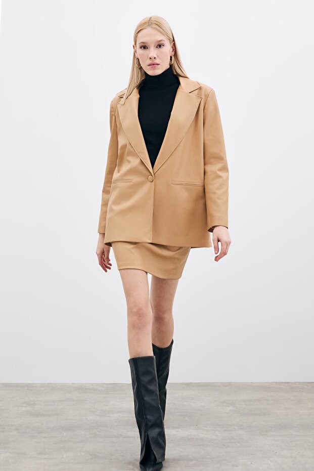 Salaş Deri Ceket - Bej - 5