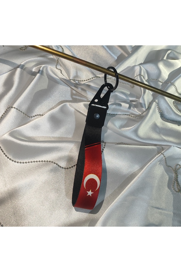 Moon and Star Flag Engine Cloth Keychain Quality Auto - Moto Accessory, 19 cm