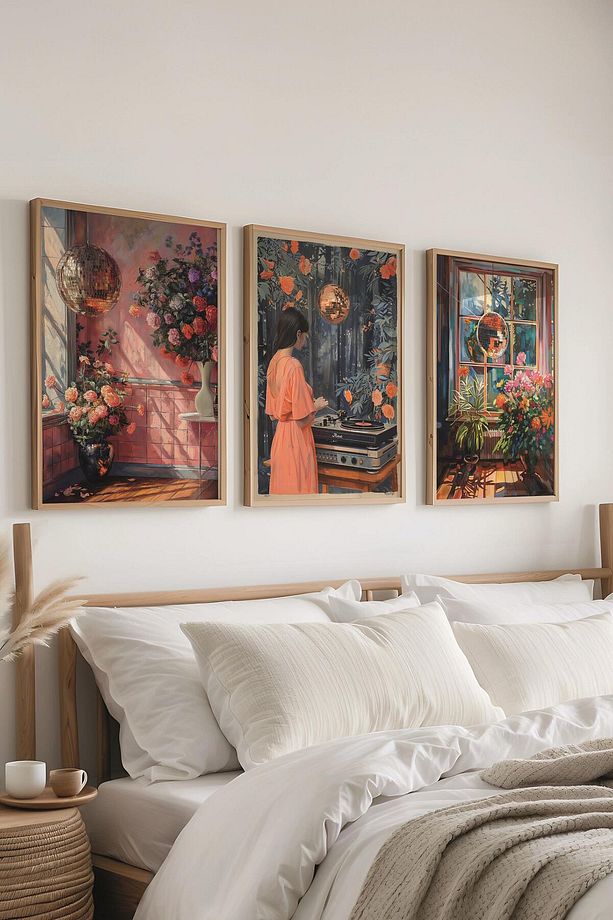Ahşap Çerçeveli Tablo Seti, Disko Topu Maximalist Duvar Tablosu, 3 Adet Poster Seti, No:300792 - 3