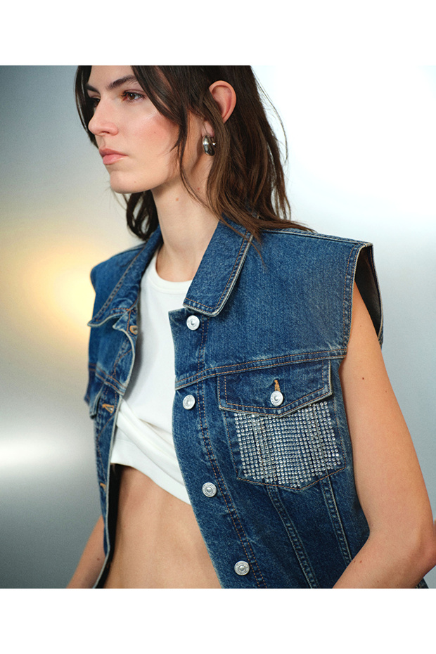 Hotfix baskılı denim yelek - 1