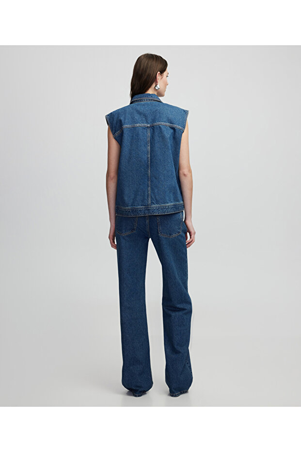 Hotfix baskılı denim yelek - 8