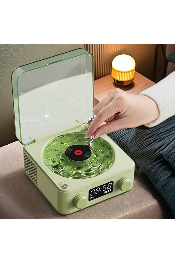 Waves Nostalji Plak Çalar Bluetooth Subwoofer 3D Ses Dalgası Retro Müzik Plak Çalar Yeşil - 1
