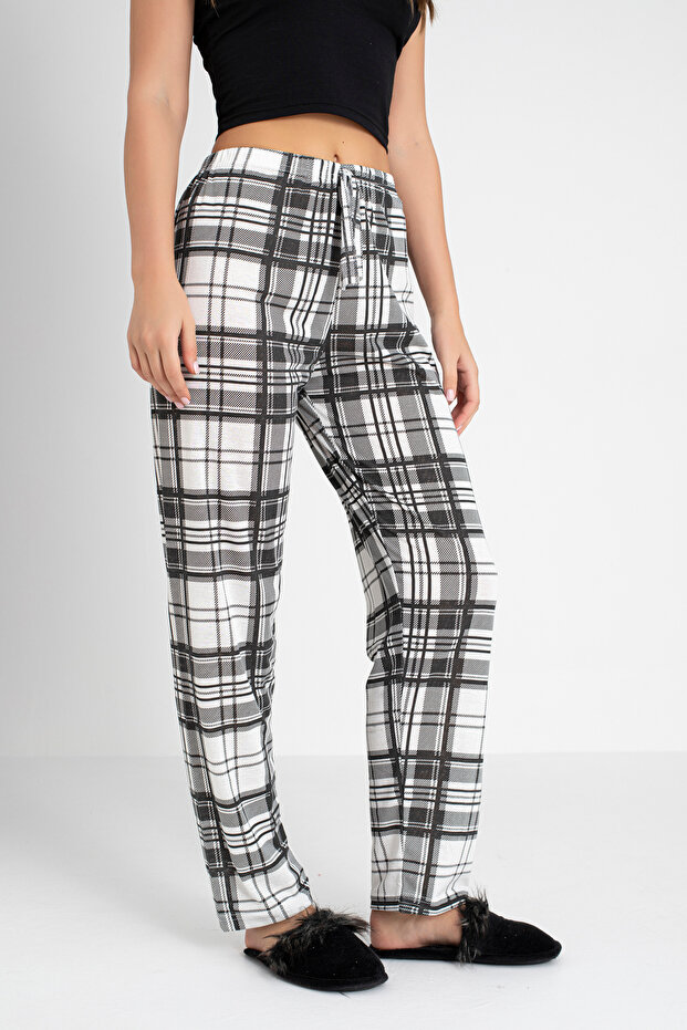 Vastag emelt szövetből nyomtatott női pizsama alsó - 2