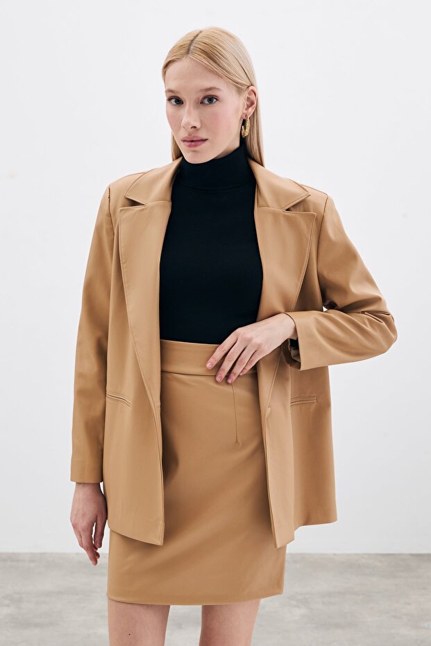 Mini Deri Etek - Bej - 2