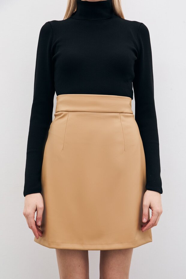 Mini Deri Etek - Bej - 5
