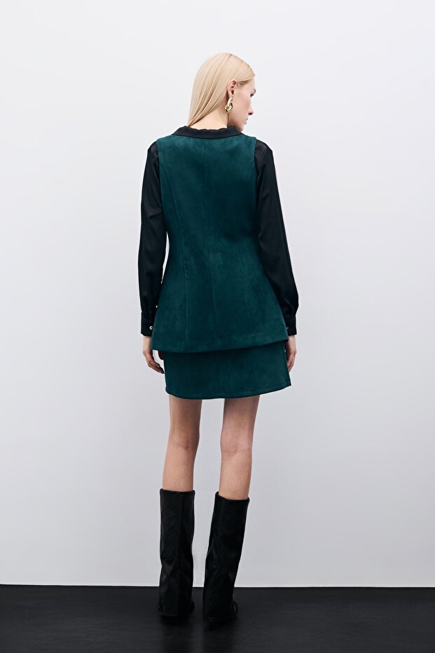 سترة طويلة من جلد الغزال بأزرار - زمرد - 7