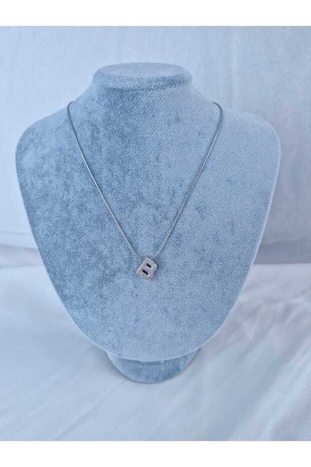 B Harfi Taşlı Çelik Kolye - 1