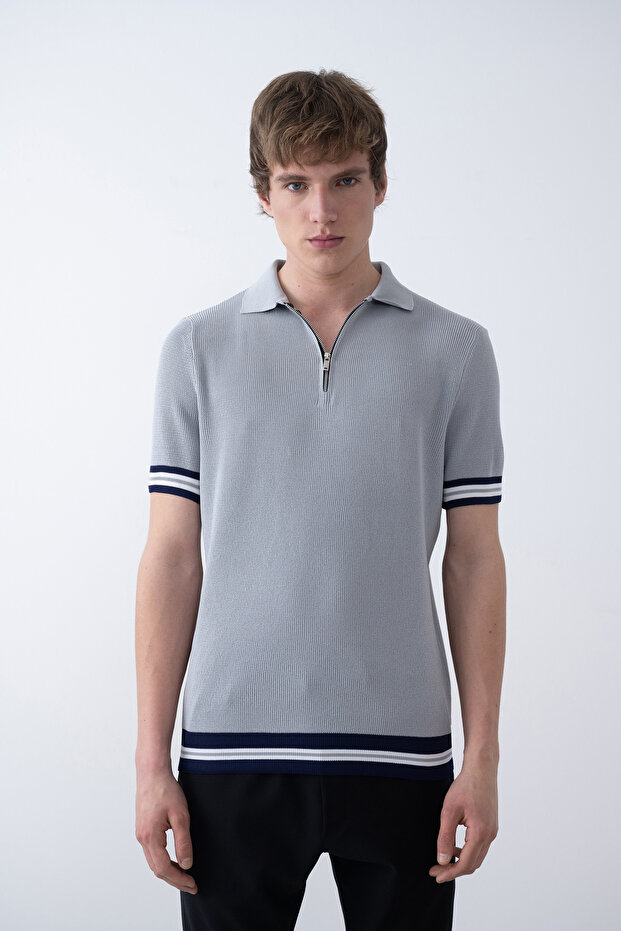 Colorful Stripe Zippered Knitwear T-Shirt