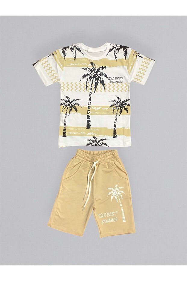 Printed Boy's T-Shirt and Shorts Set M00715 Ecru