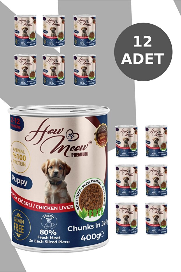 12 Adet Jöleli Parça Etli Yavru Köpek Yaş Maması Tavuk Ciğerli 400 gram - 2