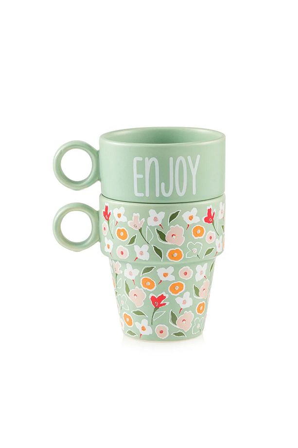 LCW HOME Yeşil Çiçek Desenli Seramik Kupa Seti 2'li 280 Ml T T - 4