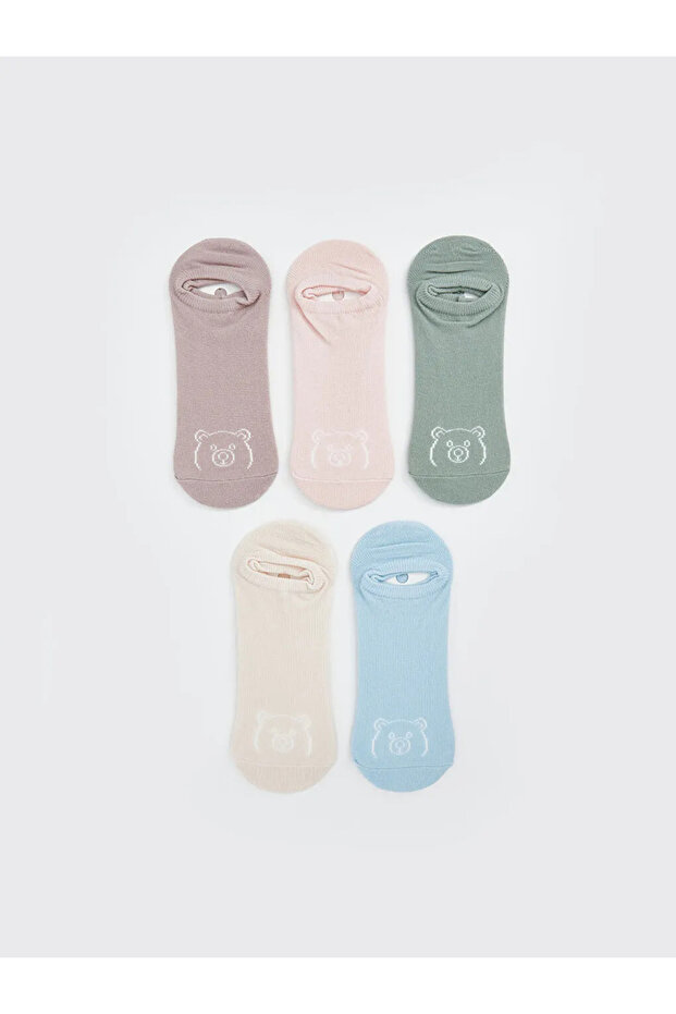 Lcw Dream Pink Bear Teddy Printed Women's Booties Socks 5 Pack