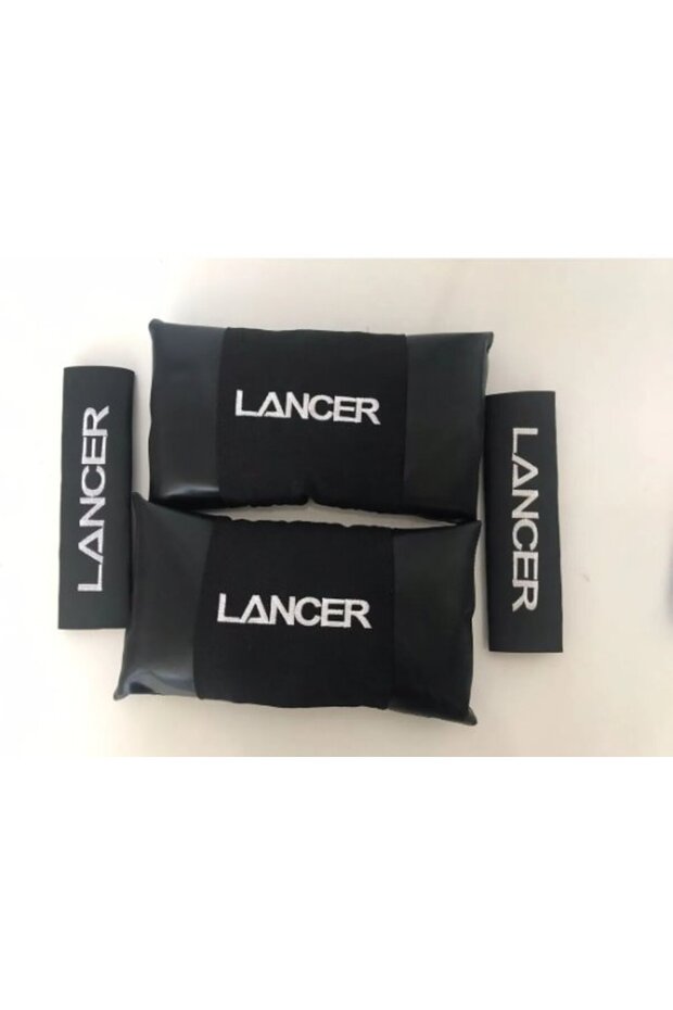 Lancer Compatible Embroidered 2Pcs Auto Neck Pillows and 2Pcs Belt Pads