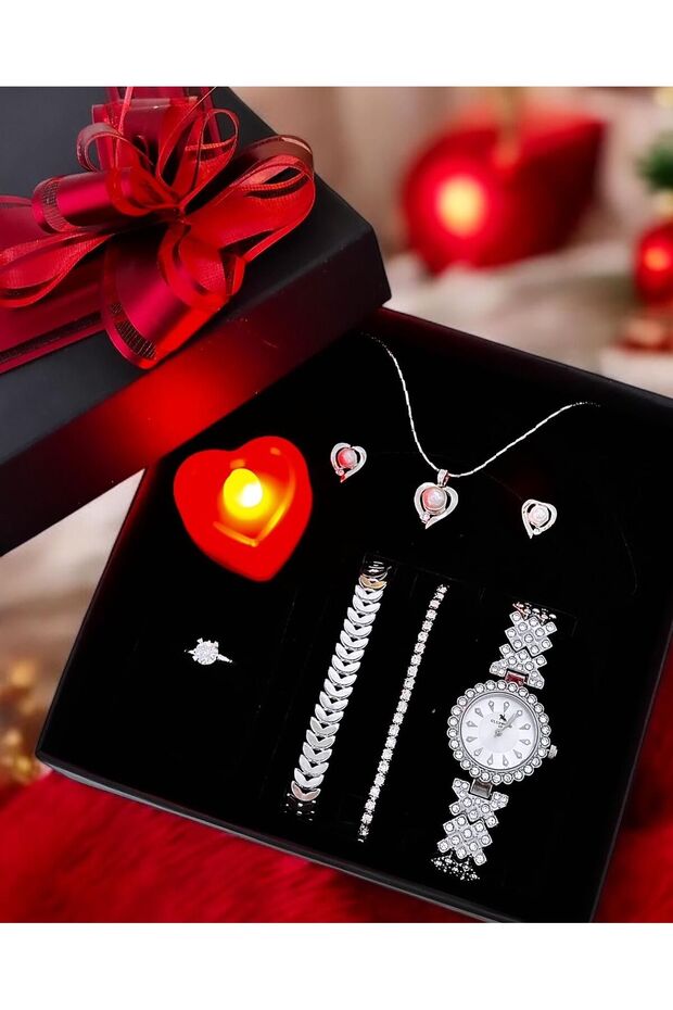 Gümüş Taşlı Kadın Kutu Set - 1