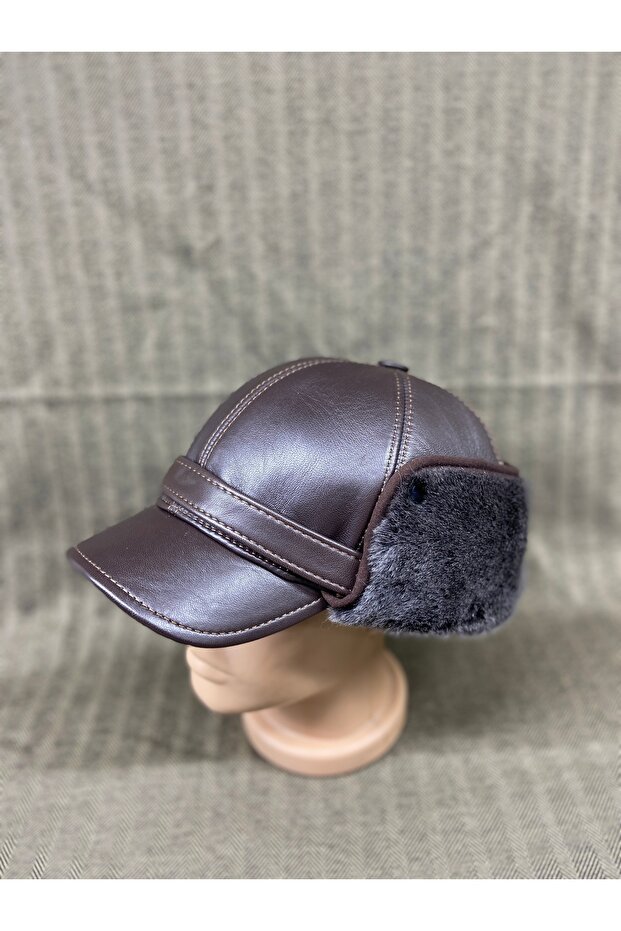 DERİ KÜRK PİLOT ŞAPKA - 1