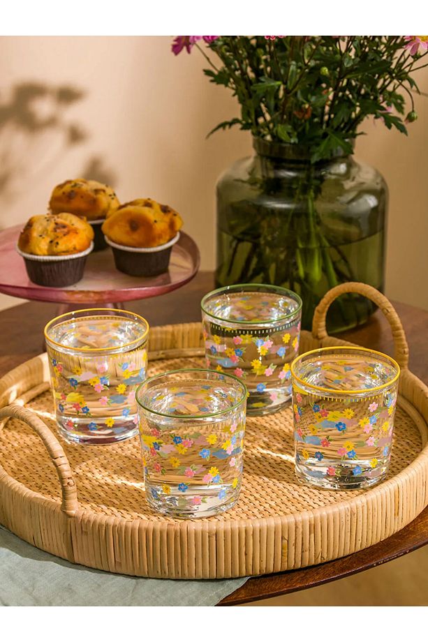 LCW HOME Karışık Çiçek Baskılı Cam Su Bardağı 4'lü 380 Ml T T - 1
