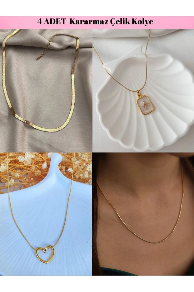 4 Pcs Steel Installation Necklace North Star,Italian Chain Necklaces and Knot Heart Necklace