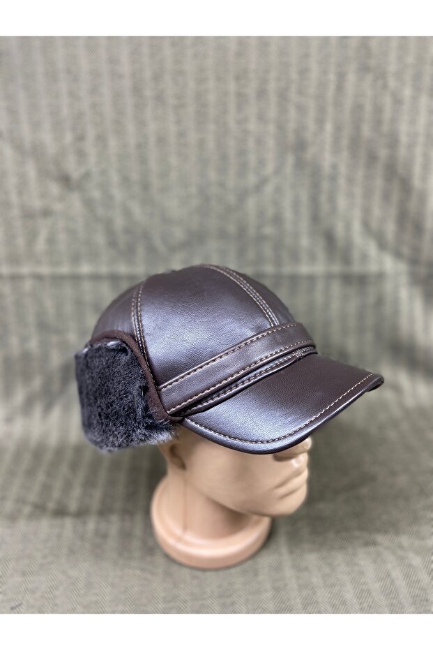 DERİ KÜRK PİLOT ŞAPKA - 2