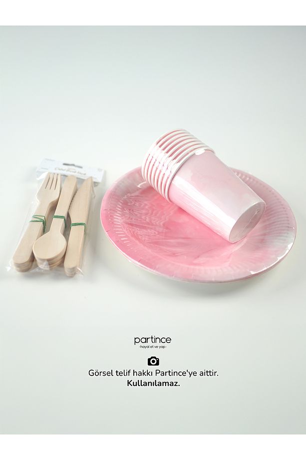 8 Kişilik Makaron Pembe Kullan At Karton Tabak-bardak-çatal Kaşık Bıçak-bride Parti Cinsiyet Partisi - 3