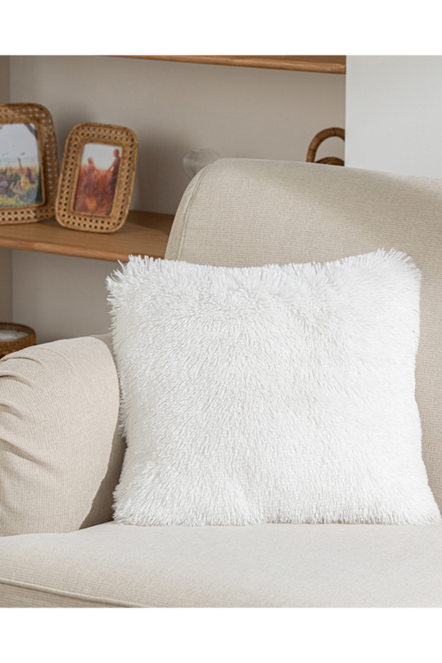 Fluffy Plush Throw Pillow Cover 45X45 cm White