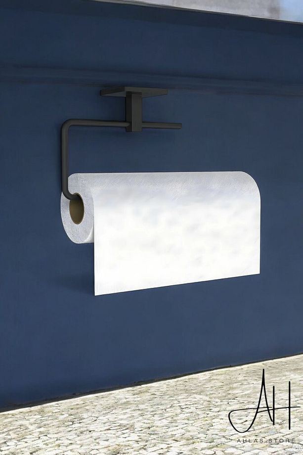 Siyah Kağıt Rulo Havluluk Peçetelik Yapışkanlı Tasarım Askı - 1