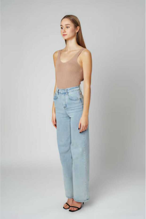 90S Blue Lycra Palazzo Jeans - Super High Waist, Wide Leg Loose Pants