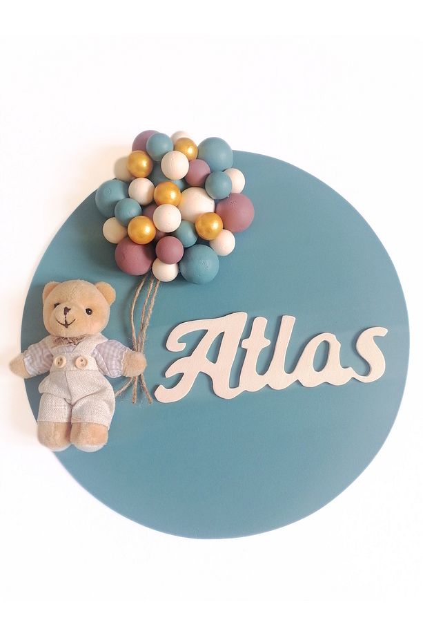 İsimli Bebek Kapı Süsü Ayıcıklı Balonlu(30CM) - 2