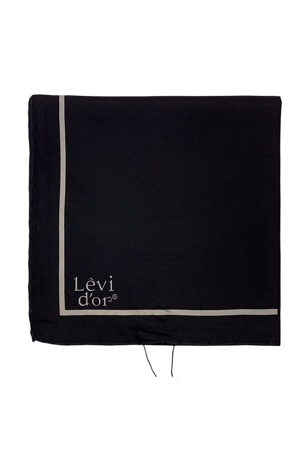 Şeritli Düz Twill Ipek Eşarp - Siyah - 1