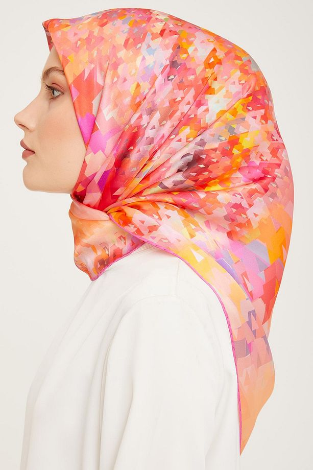 İpek Eşarp 2024 Kış - 9043-01 Turuncu Twill - 3