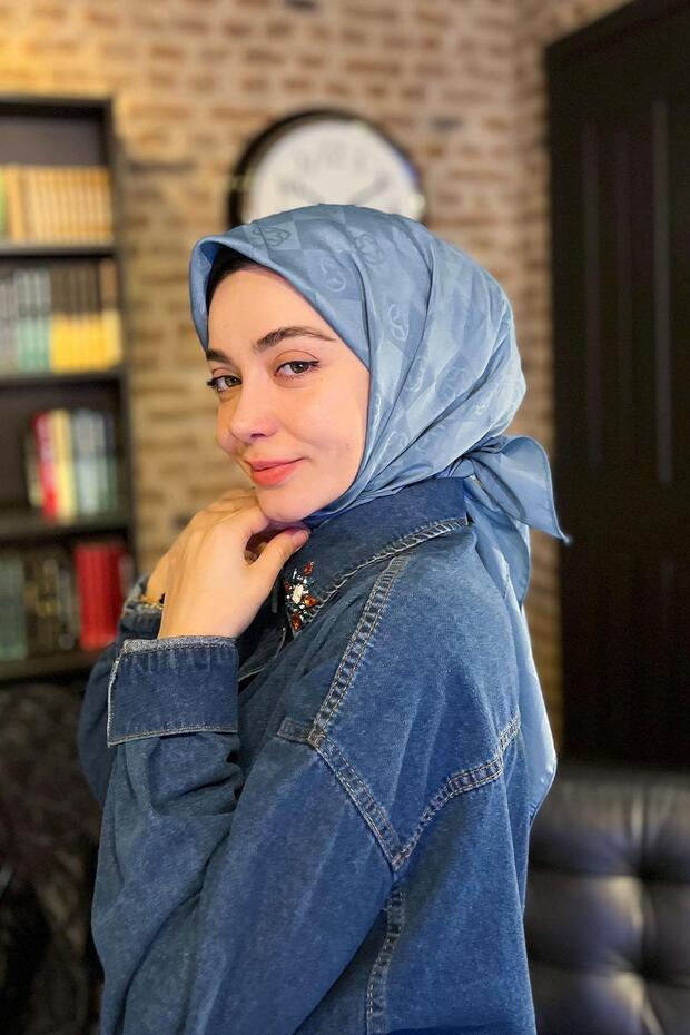 Monogram Dama Eşarp - İndigo 925 - 1