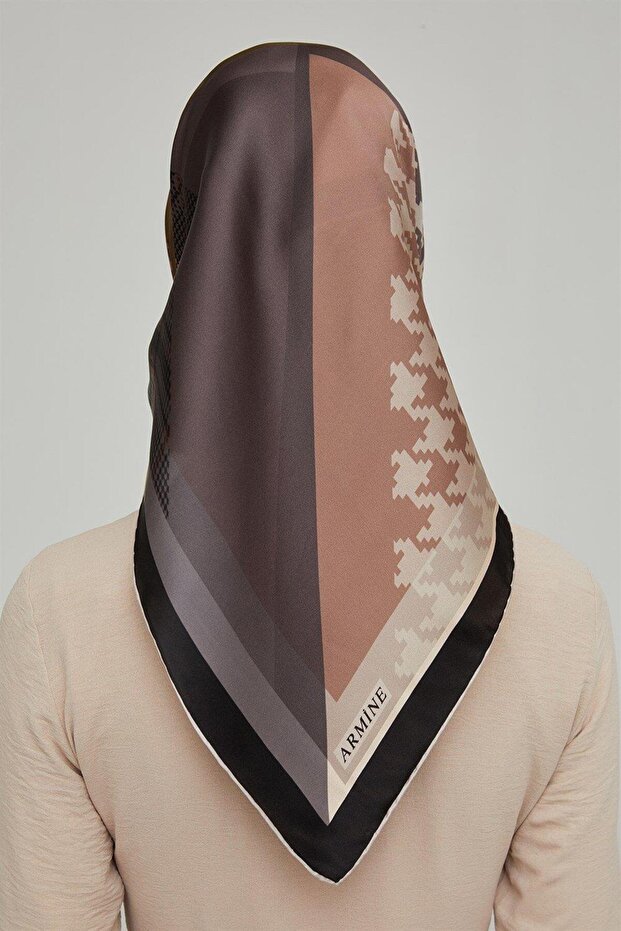 İpek Eşarp Nostalji - 8620-38 Siyah Bakır Twill - 4