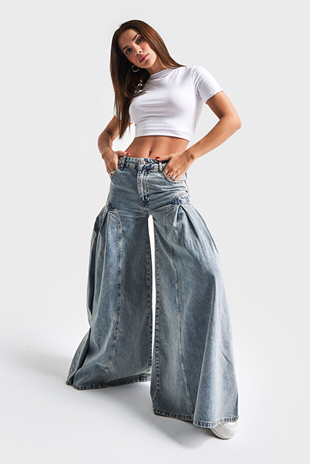 Women's T.Jeans Color 3S5-65 Elephant Leg Super Loose Fit 100% Cotton Denim Jeans