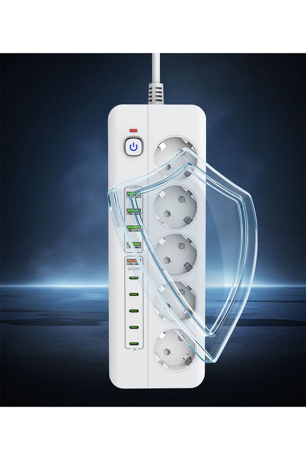 Isıya Dayanıklı Power Tuşlu 5'li Grup Priz 5xusb 5x Type-c Çıkışlı Priz 2 Mt Kablolu - 5