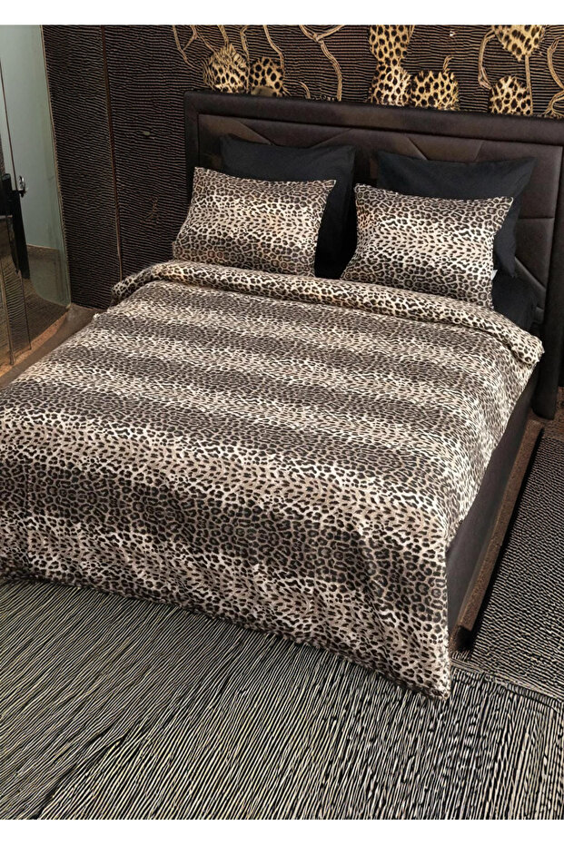 طقم غطاء لحاف مزدوج بنمط الفهد مقاس 180×230، غطاء وسادة + غطاء لحاف
