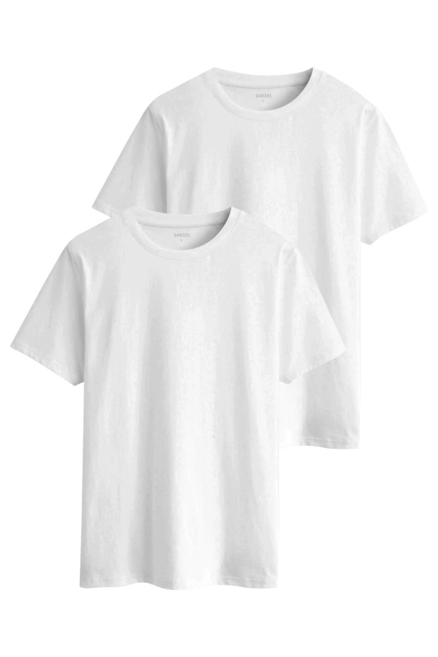Men's White Color Basic Cut Crew Neck 100% Cotton 2-Piece T-Shirts Pack