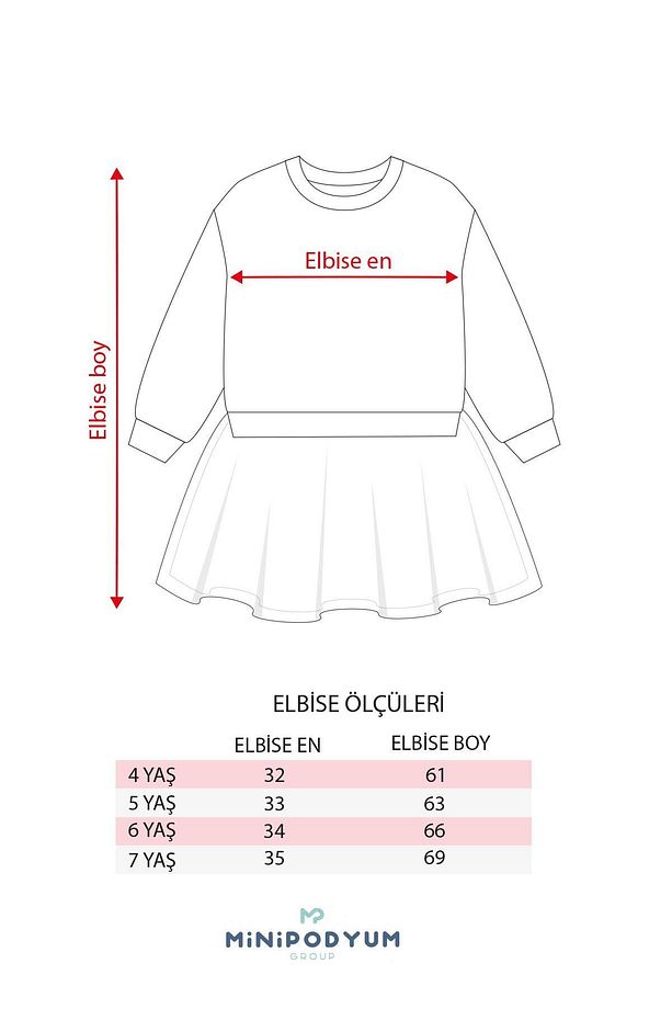 %100 Pamuk Mevsimlik Uzun Kollu Günlük Kız Çocuk Tüllü Elbise 4-7 Yaş - 6