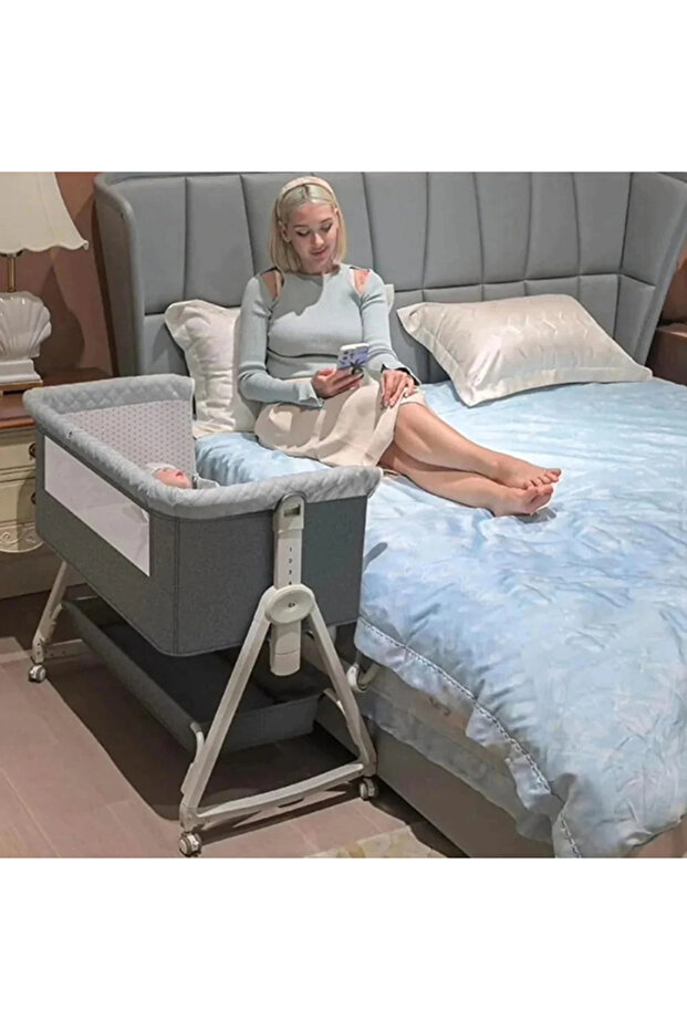 Adjustable bedside crib - safe and comfortable with mosquito net and side rails - 1