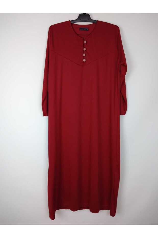 Women's Burgundy Opening Button Collar Long Sleeve Seasonal Two Yarn Long Mother Dress