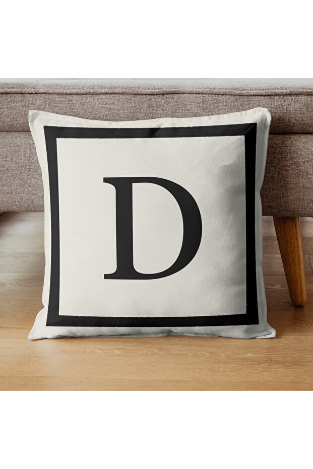 Letter Cushion Cover - Letter D - Gift Decorative Cushion Cover 43X 43 cm Cream-Black