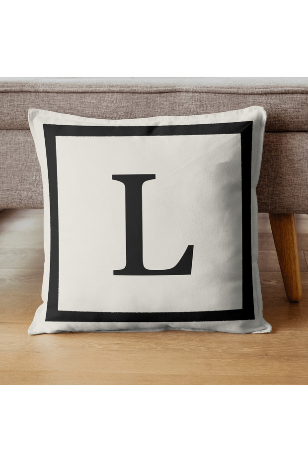Letter Cushion Cover - Letter L - Gift Decorative Cushion Cover 43 X 43 cm Cream-Black