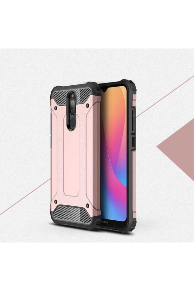 Redmi 8 Compatible - Double Layer Protective Crash Military Tank Case - Rose Gold
