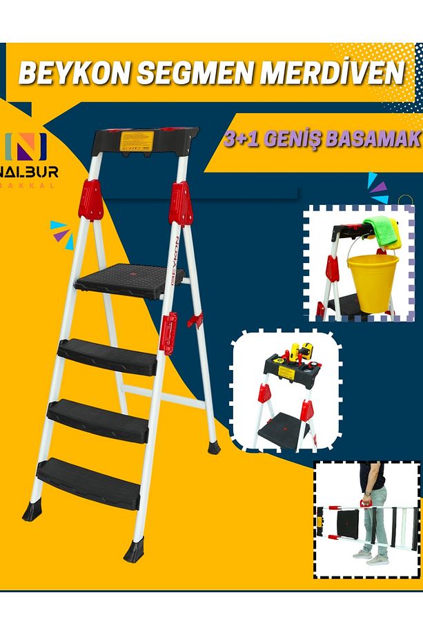 Merdiven Geniş Basamaklı Kaymaz Katlanır 3 1 Özel Tasarım Sekmen Merdiven - 1
