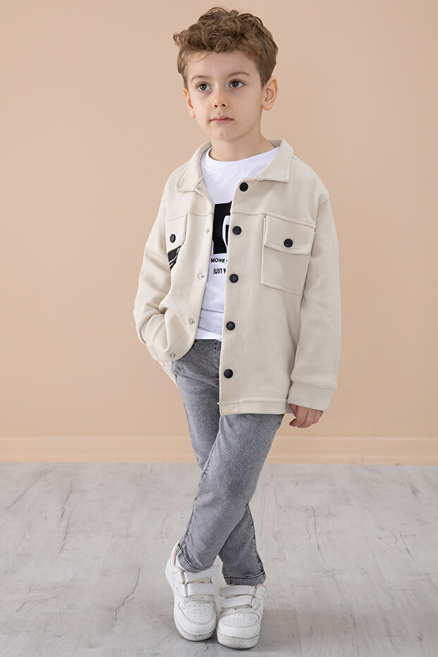Cream Pocket Flap Shirt and Jean Pants Boy's 3 Piece Set 20292